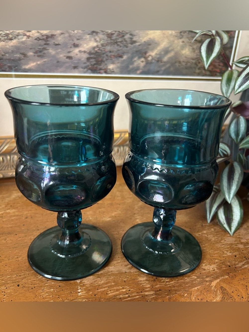 Vintage Indiana Glass "King's Crown" Wine Goblets - Set of 2